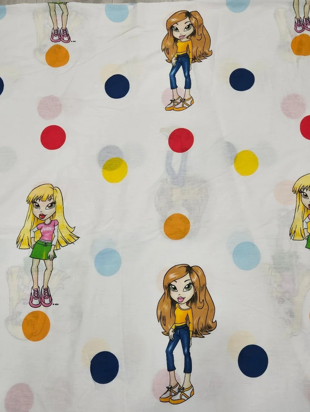 VTG Lil Bratz FULL Sheet Set & Pillowcases Pink Large Polka Dots Stripes Y2K